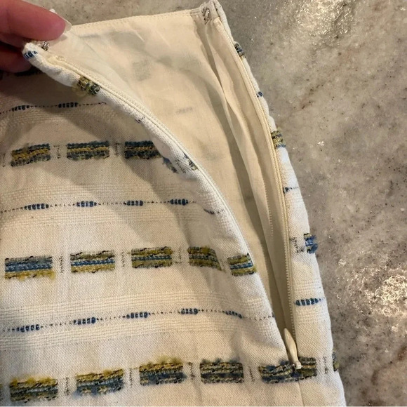 Loft Bohemian Boucle A-Line White, Blue & Green Midi Skirt Size 8 - Picture 8 of 8